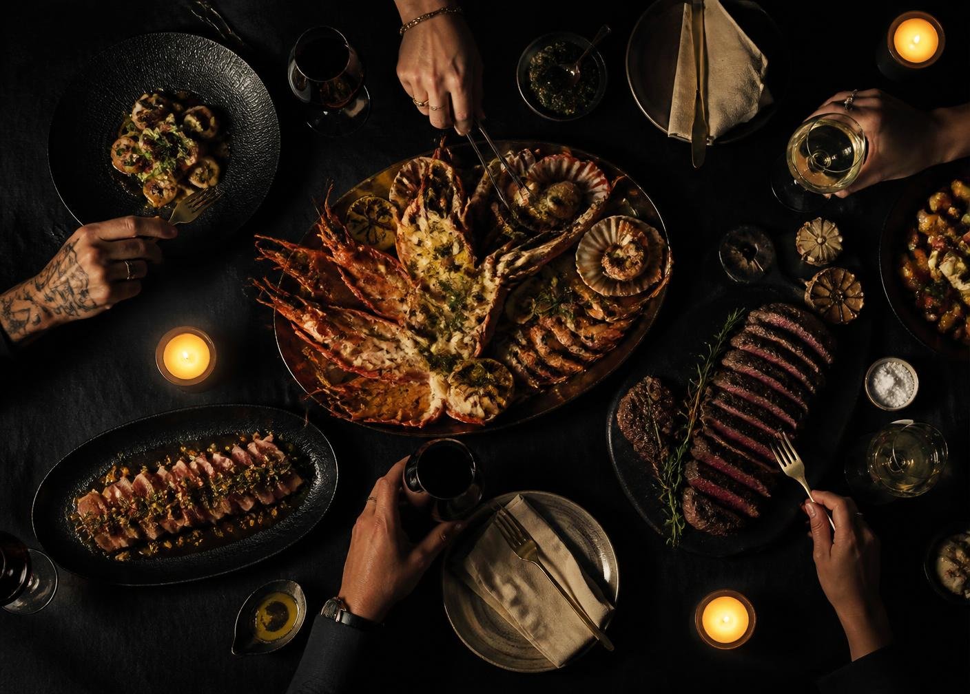 Overhead spread of shared plates