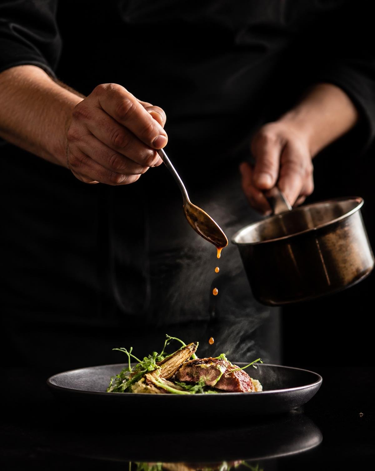 Chef plating a dish